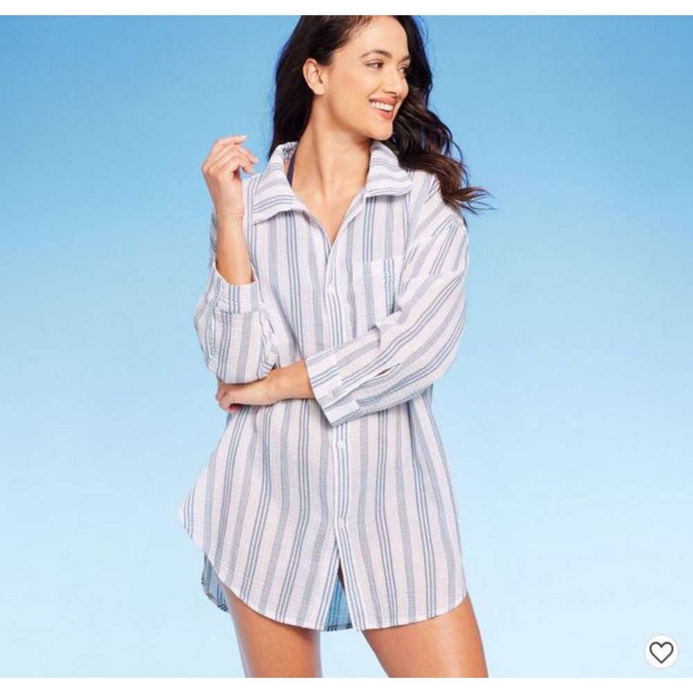 Kona Sol Cotton Button Down Swim Suit Cover Up Shirt Dress – Womens Size M